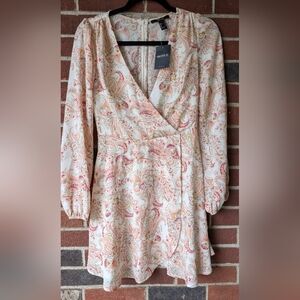 Forever 21 Paisley Long Sleeve Dress in Pink and Cream